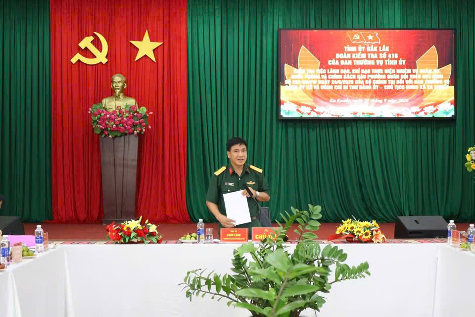 Đoàn kiểm tra số 416 của Ban thường vụ Tỉnh ủy kiểm tra việc lãnh đạo, chỉ đạo thực hiện nhiệm vụ quân sự quốc phòng và chính sách hậu phương quân đội